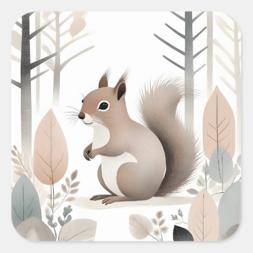 Minimalist Boho Squirrel in a Wooded Forest  Square Sticker