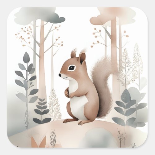 Minimalist Boho Squirrel in the Wooded Forest  Square Sticker
