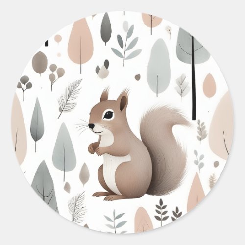 Minimalist Boho Squirrel in the Woods  Classic Round Sticker