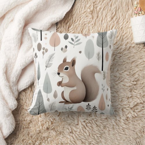 Minimalist Boho Squirrel Woods Nursery Kids Room  Throw Pillow