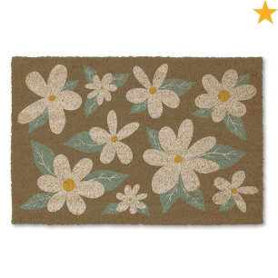 Minimalist Boho Style Daisy Floral Coconut   Fiber Doormat