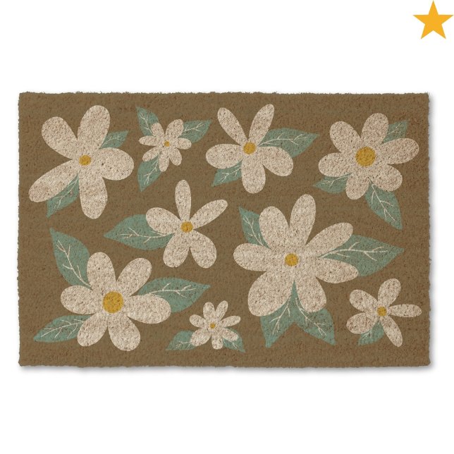 Minimalist Boho Style Daisy Floral Coconut   Fiber Doormat (Creator Uploaded)