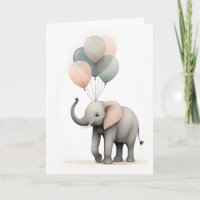 Minimalist Boho Style Elephant with Balloons Blank