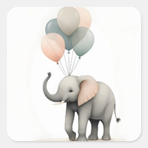 Minimalist Boho Style Elephant with Balloons Square Sticker