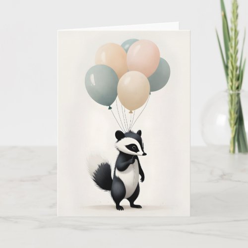 Minimalist Boho Style Skunk with Balloons Blank Card