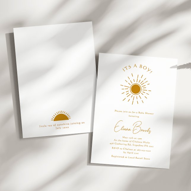 Minimalist Boho Sunshine`Baby Shower It's a Boy Invitation (Creator Uploaded)