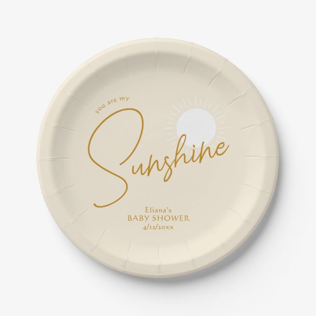 Minimalist Boho Sunshine Baby Shower Paper Plates (Front)