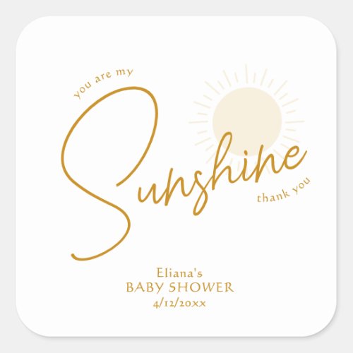 Minimalist Boho Sunshine Baby Shower Thank You Square Sticker