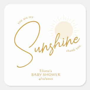 Minimalist Boho Sunshine Baby Shower Thank You Square Sticker