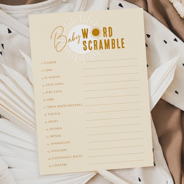 Minimalist Boho Sunshine Baby Word Scramble Card (Creator Uploaded)