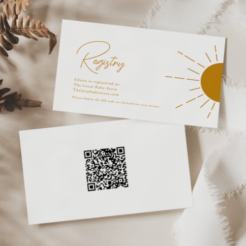 Minimalist Boho Sunshine QR Code Baby Registry Enclosure Card