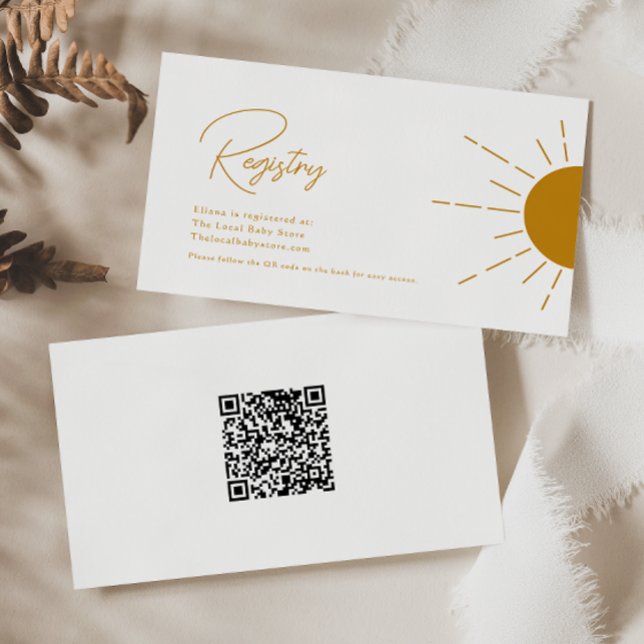 Minimalist Boho Sunshine QR Code Baby Registry Enclosure Card (Creator Uploaded)