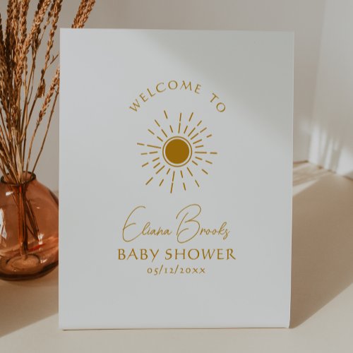 Minimalist Boho Sunshine Welcome Baby Shower Pedestal Sign
