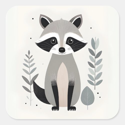 Minimalist Boho Sweet Raccoon in the Woods Square Sticker