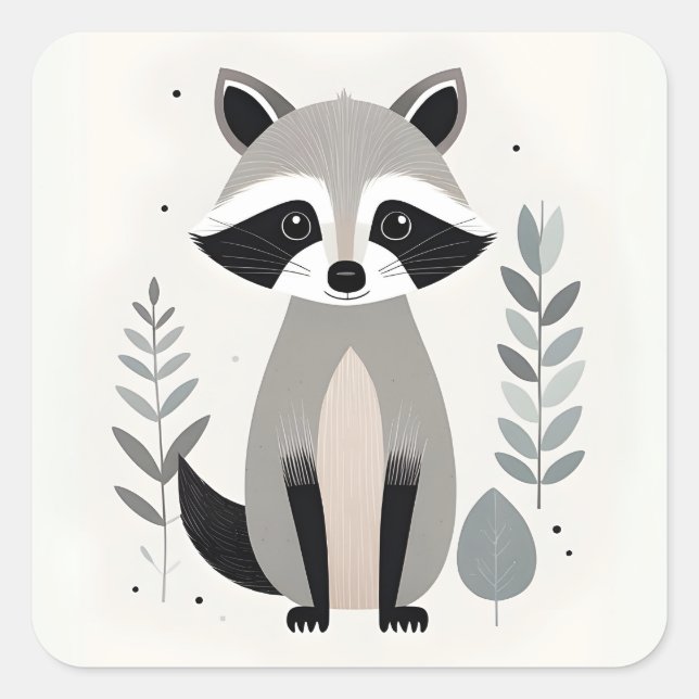 Minimalist Boho Sweet Raccoon in the Woods Square Sticker (Front)