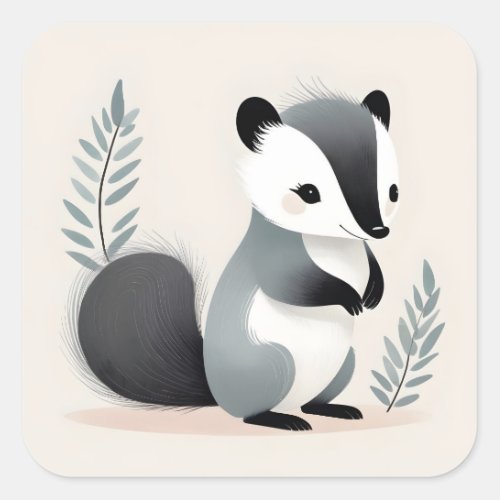 Minimalist Boho Sweet Skunk in the Woods Square Sticker