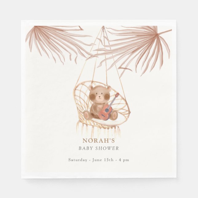 Minimalist Boho Teddy Bear Baby Shower Napkins (Front)