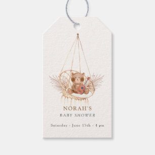Minimalist Boho Teddy Bear Pampas Baby Shower Gift Tags