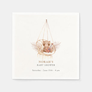 Minimalist Boho Teddy Bear Pampas Baby Shower Napkins