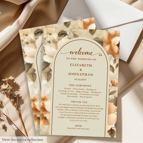 Minimalist Boho Terra Cotta Beige Sage Wedding Program