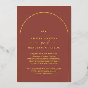 Minimalist Boho Terracotta Arch Wedding Foil Invitation