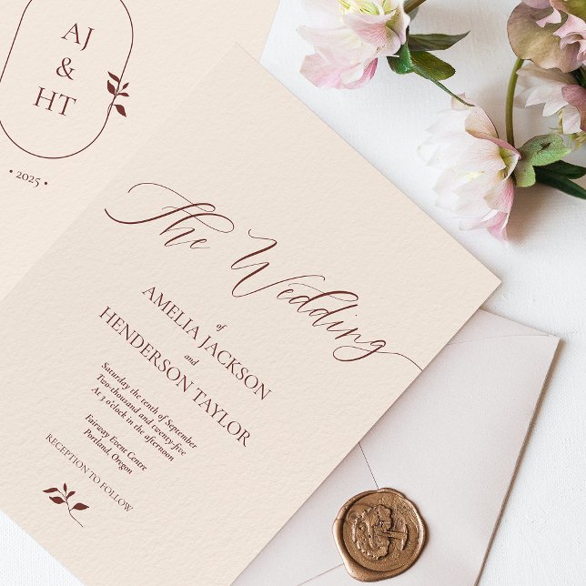 Minimalist Boho Terracotta Beige Script Wedding Invitation (Minimalist Boho Beige Terracotta Script Wedding Invitation)