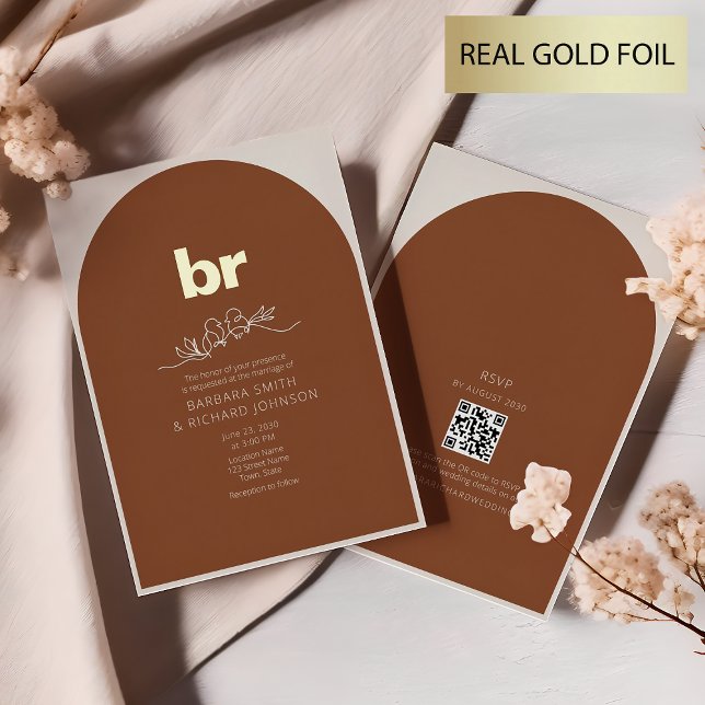 Minimalist Boho Terracotta Burnt Orange Wedding Foil Invitation (Creator Uploaded)