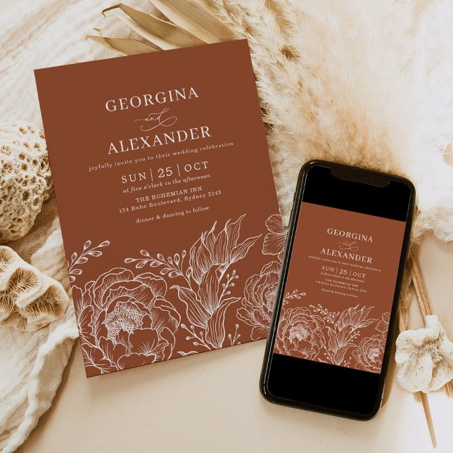 Minimalist Boho Terracotta Burnt Orange Wedding Invitation (Creator Uploaded)