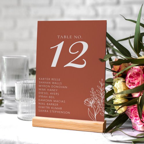 Minimalist Boho Terracotta Burnt Orange Wedding Table Number