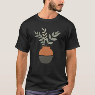 Minimalist Boho Terracotta Vase Botanical Leaves T T-Shirt