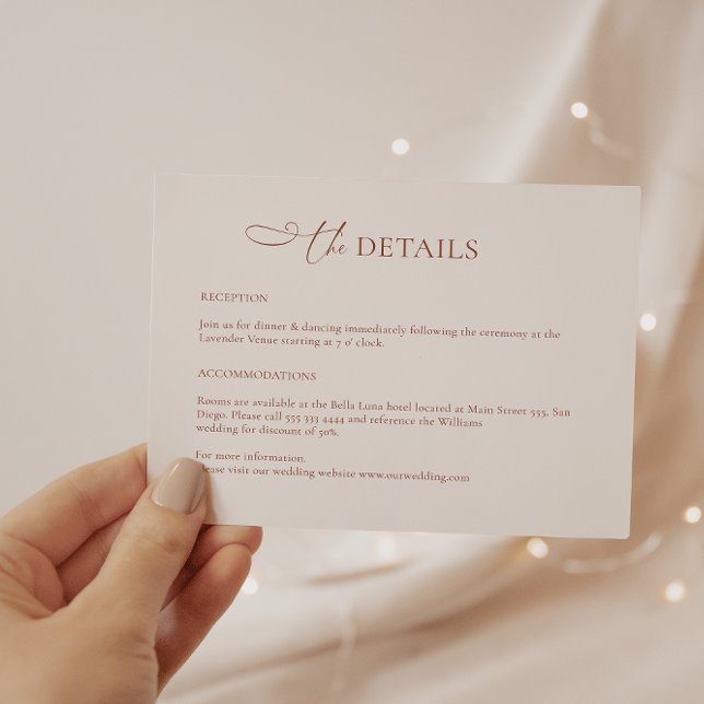 Minimalist Boho Terracotta Wedding Details Card (Creator Uploaded)