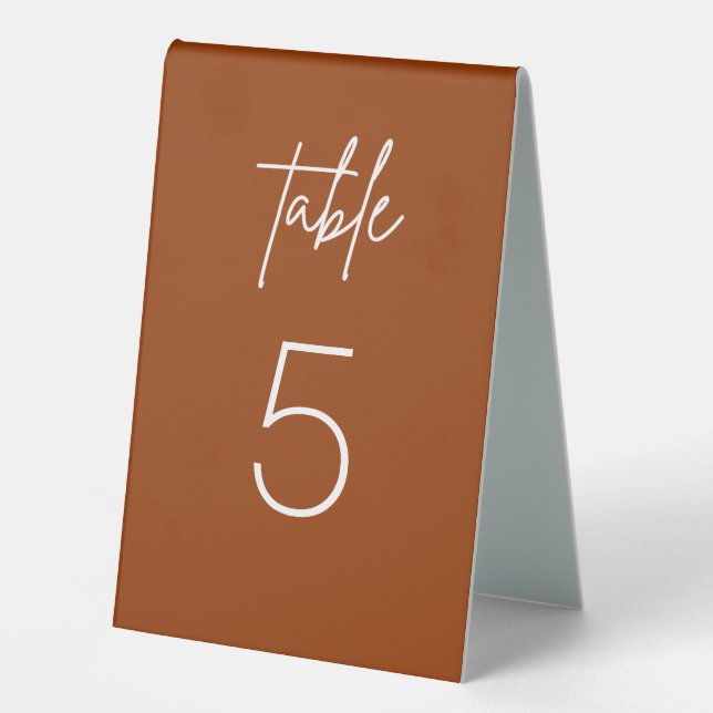 Minimalist Boho Terracotta Wedding Table Numbers Tent (Front)