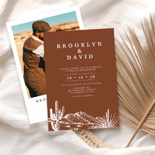 Minimalist Boho Terracotta Western Desert Wedding Invitation