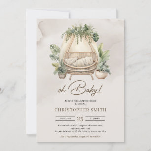 Minimalist Boho tropical greenery baby crib Baby Invitation