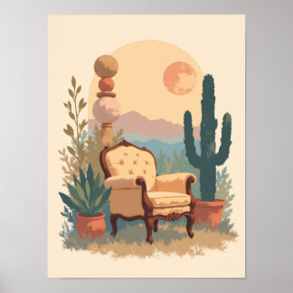 Minimalist Boho Vintage Armchair Abstract Wall Art