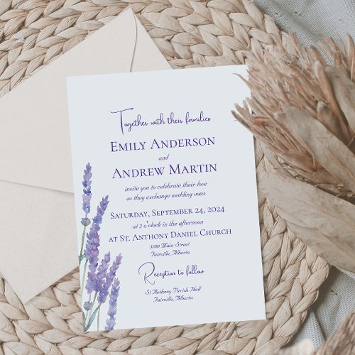 Minimalist Boho Watercolor Lavender Flower Wedding Invitation