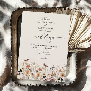 Minimalist Boho watercolor wildflowers fall earthy Invitation