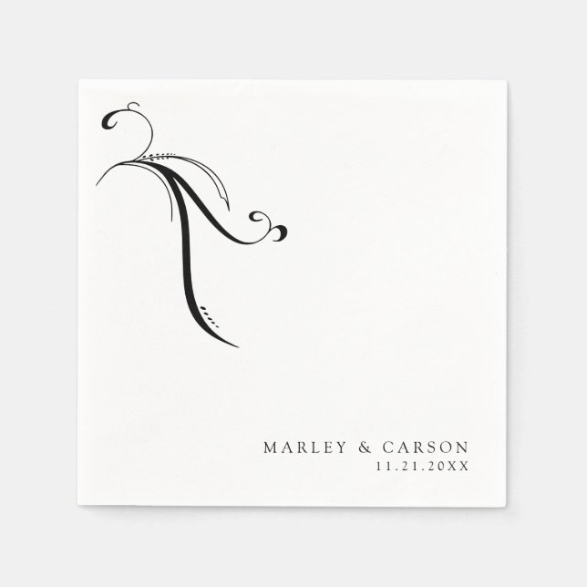 Minimalist Boho Wedding Names & Date Napkins (Front)