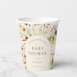 Minimalist Boho Wildflower Floral Baby Shower Paper Cups