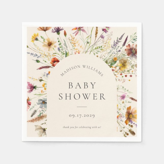 Minimalist Boho Wildflower Floral Baby Shower Sign Napkins (Front)
