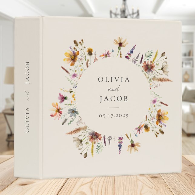 Minimalist Boho Wildflower Floral Wedding 3 Ring Binder (Creator Uploaded)