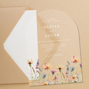 Minimalist Boho Wildflower Floral Wedding Acrylic Invitations