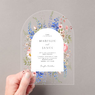 Minimalist Boho Wildflower Floral Wedding Acrylic Invitations