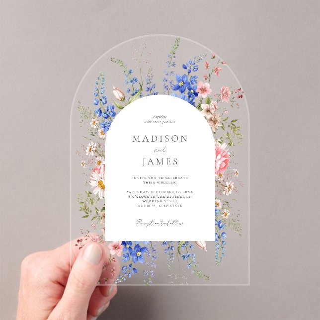 Minimalist Boho Wildflower Floral Wedding Acrylic Invitations (Insitu (Handheld))