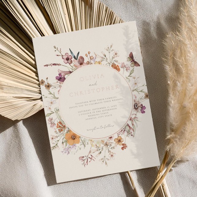 Minimalist Boho Wildflower Floral Wedding Foil Invitation (Creator Uploaded)