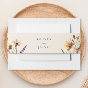 Minimalist Boho Wildflower Floral Wedding Invitation Belly Band