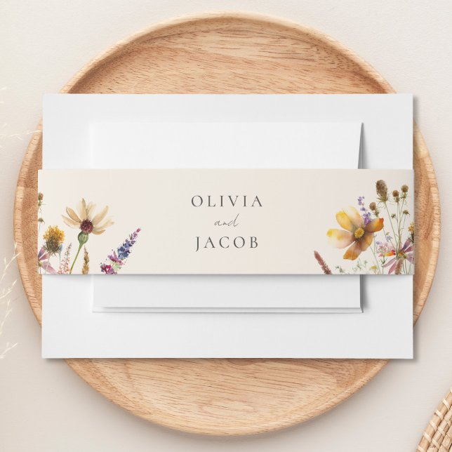 Minimalist Boho Wildflower Floral Wedding Invitation Belly Band (Creator Uploaded)