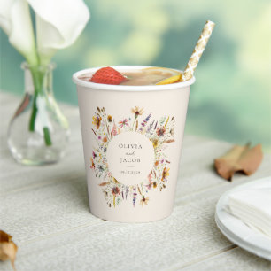 Minimalist Boho Wildflower Floral Wedding Paper Cups