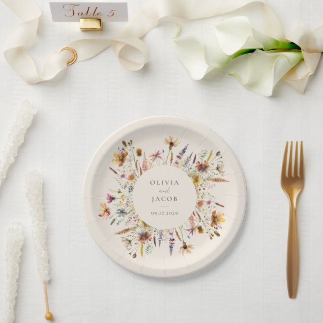 Minimalist Boho Wildflower Floral Wedding Paper Plates (Wedding)
