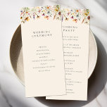 Minimalist Boho Wildflower Floral Wedding Program<br><div class="desc">Modern black and white wedding program with simple minimalist typography and elegant wildflower floral illustration.</div>